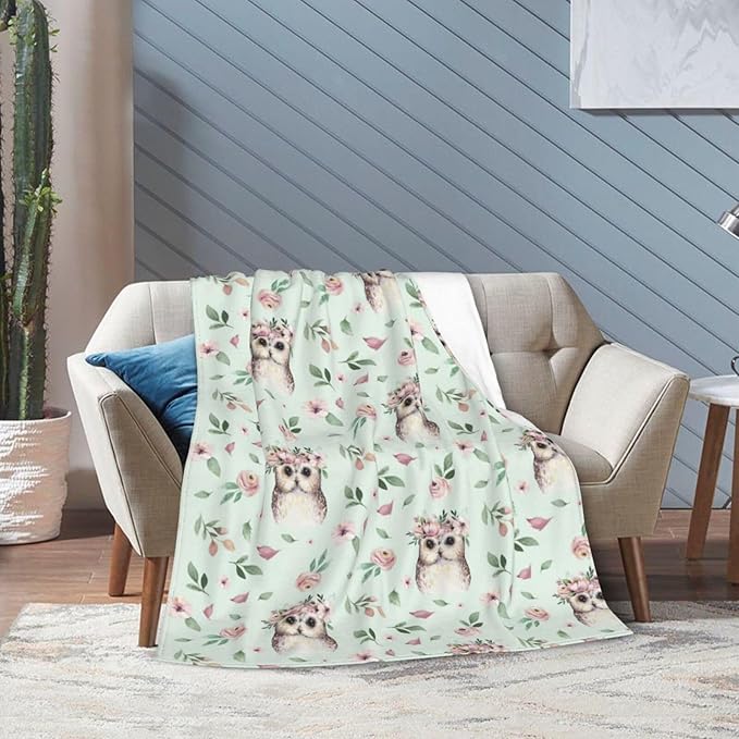 Owl Blanket Super Cozy Soft Owl Flower Throw Blanket Warm Plush Fluffy Owl Stuff Gifts for Women Girls Fleece Flannel Gift Blankets for Men Adults 60"X50"