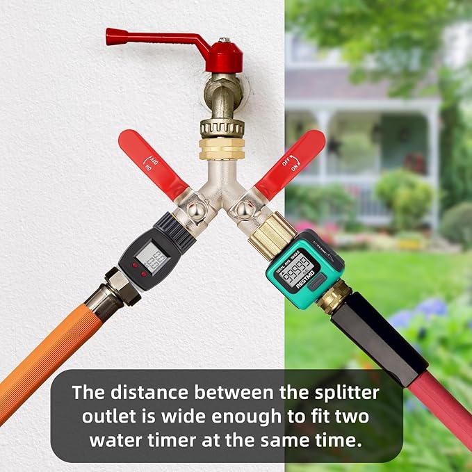 Hose Splitter 2 Way, High Flow Garden Hose Splitter, 3/4” Ght Inlet Brass Heavy Duty Hose Converter, Full Flow water 2 Way Faucet hose splitter, Long Handle Hose Valve Large Outlet.