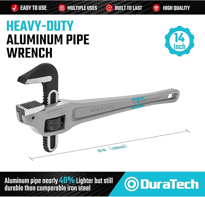 DURATECH 18-inch Heavy Duty Aluminum Offset Pipe Wrench, 2-1/2 ” Jaw Capacity, Adjustable Plumbing Wrench, Drop Forged, Exceed GGG standard