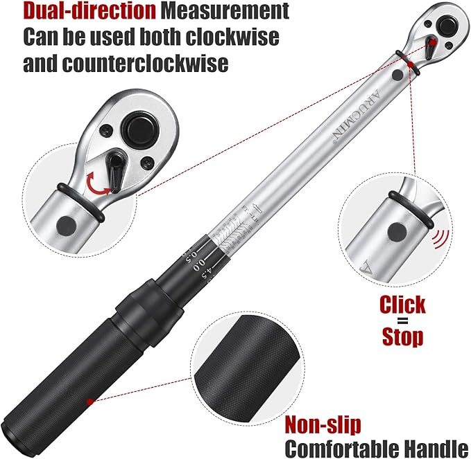 3/8-Inch Drive Click Torque Wrench (10-100 ft.-lb./15-135 Nm) Dual-Direction Adjustable Torque Wrench Set