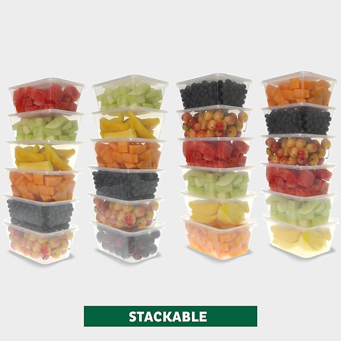 Freshware Food Storage Containers [50 Set] 34 oz Plastic Deli Containers with Lids, Slime, Soup, Meal Prep Containers, BPA Free, Stackable, Leakproof, Microwave, Dishwasher and Freezer Safe