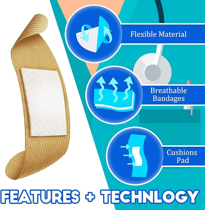 BBTO Assorted Styles Flexible Fabric Adhesive Bandages Small Breathable Fingertip Bandages Cloth Elastic Knuckle Bandages Various Sizes Spot Bandage for First Aid and Wound Care(360 Pcs)
