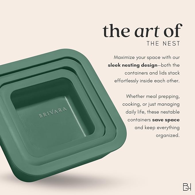 Ceramic Coated Glass Food Storage Container | No PTFE, PFOA, PFAS, and BPA | Reusable Non Toxic Meal Prep Container with Glass Lid | Easy To Store | 5 Cup Square [Pine]