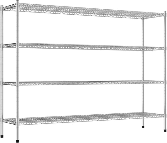 Commercial NSF Listed Chrome Stationary Wire Shelving Kit 18" x 72" x 54", with 4 Shelves Perfect for Warehouse, Walk-in Refrigerator, Freezer, Grocery Store, Restaurant, Dishroom