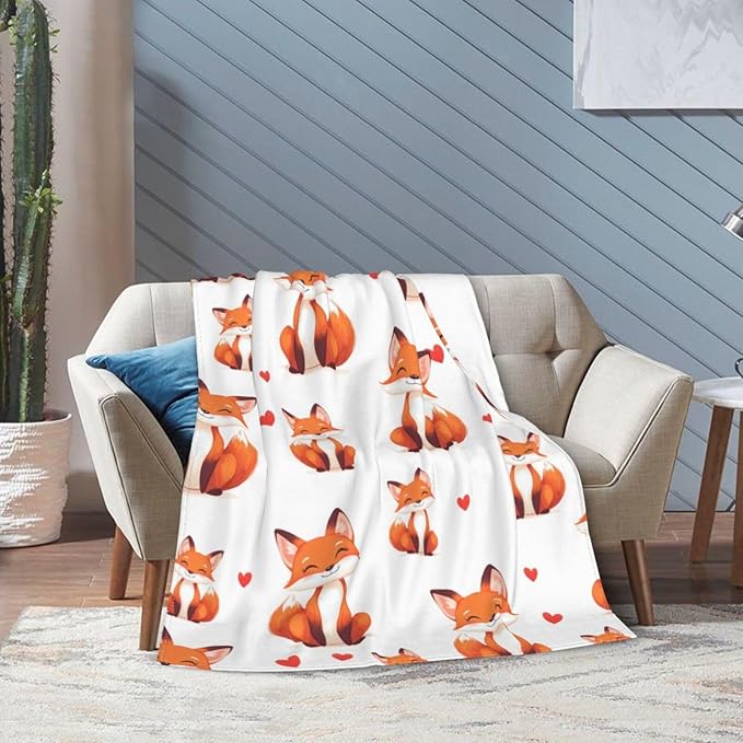 Fox Blanket Super Cozy Soft Fox Animal Throw Blanket Warm Plush Fluffy Foxes Stuff Gifts for Women Girls Fleece Flannel Gift Blankets for Kids Adults 80"X60"
