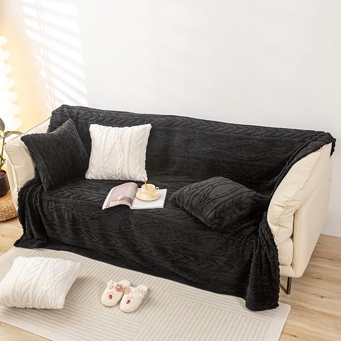YUSOKI Sherpa Throw Blanket-3D Stylish Design Super Soft Fuzzy Cozy Warm Blanket Thick Plush Fluffy Furry Blankets for Teen Girls Women Couch Bed Sofa Chair Men Boys Gift (Black,50"x65")