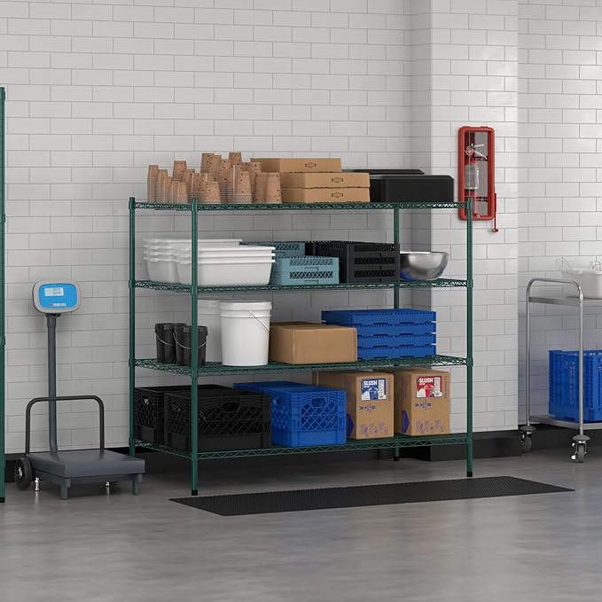 Commercial NSF Listed Green Epoxy Stationary Wire Shelving Kit 30" x 60" x 54", with 4 Shelves Perfect for Warehouse, Walk-in Refrigerator, Freezer, Grocery Store, Restaurant, Dishroom