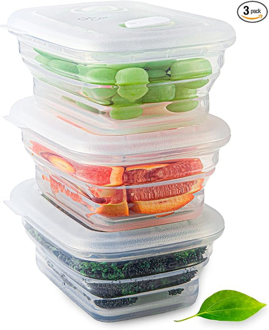 Premium Silicone Collapsible Food Storage Containers with Silicone Leakproof Lids, BPA Free, LFGB Food-Grade Certified, Compact, Reusable Lunch Snack Box, Microwave Safe, 2.8 Cups 3 Pk