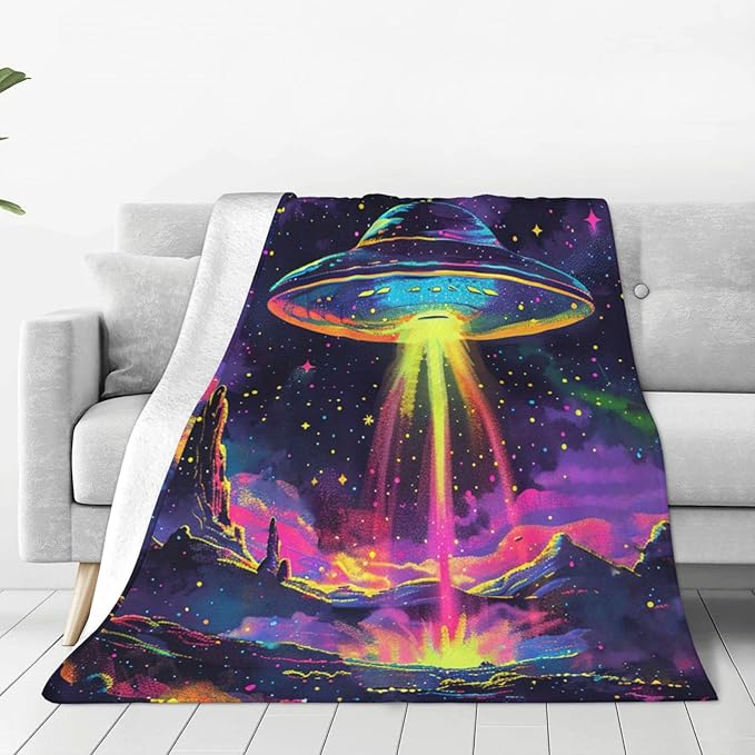Galaxy UFO Blanket Gifts for Girls Boys Teens Space Decor Throw Blanket Cozy Plush Flannel Fleece Warm Soft Lightweight Fuzzy Winter Colorful Universe Blanket for Women Bed Sofa Couch 50"X60"