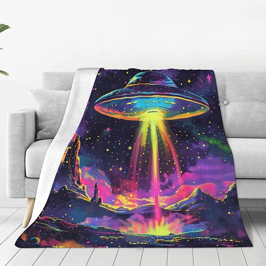 Galaxy UFO Blanket Gifts for Girls Boys Teens Space Decor Throw Blanket Cozy Plush Flannel Fleece Warm Soft Lightweight Fuzzy Winter Colorful Universe Blanket for Women Bed Sofa Couch 50"X60"