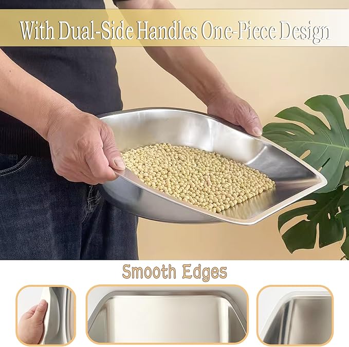 Feed Scoop for Livestock, Stainless Steel Feed Grain Scoop – with Dual-Side Handles, Stackable One-Piece Design, Durable Poultry Feed Scoops – for Chicken & Bird Raising, Gardening and Farm