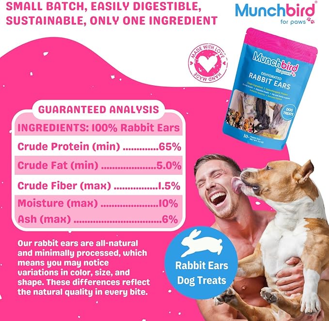 Munchbird Dehydrated Rabbit Ears for Dogs (Small Pack - 6pcs)