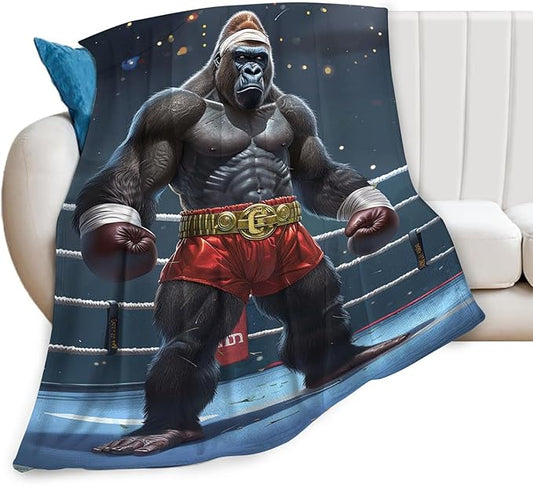 Tijuboni Gorilla Boxing Throw Blanket Funny Boxing Gifts for Men Women Boys Girls Kids Adults Soft Flannel Fleece Blanket for Couch Sofa Bed Home Decor 60"x80"
