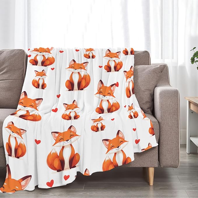 Fox Blanket Super Cozy Soft Fox Animal Throw Blanket Warm Plush Fluffy Foxes Stuff Gifts for Women Girls Fleece Flannel Gift Blankets for Kids Adults 50"X40"