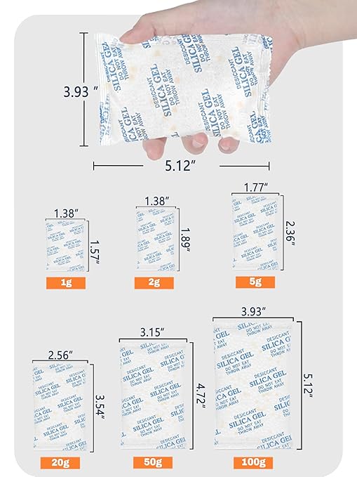 20 Gram (80 Pack) Color-Indicating Silica Gel Packets, Premium Food Grade Desiccant - Rechargeable Moisture Absorbers for Food Storage, Electronics, 3D Filament & Safes
