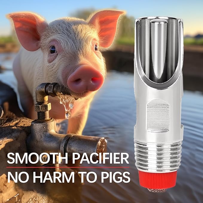 5PCS 1/2 NPT Pig Waterer Nipple Kit Stainless Steel Pig Waterer Nipples, Set of 5 with Installation Tool and Seals
