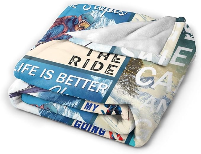 Dynova Skiing Blanket Cozy Plush Ski Lovers Throw Blankets Fuzzy Flannel Fleece Skiing Sports Gifts for Girls Boys Women Men 50"X40"