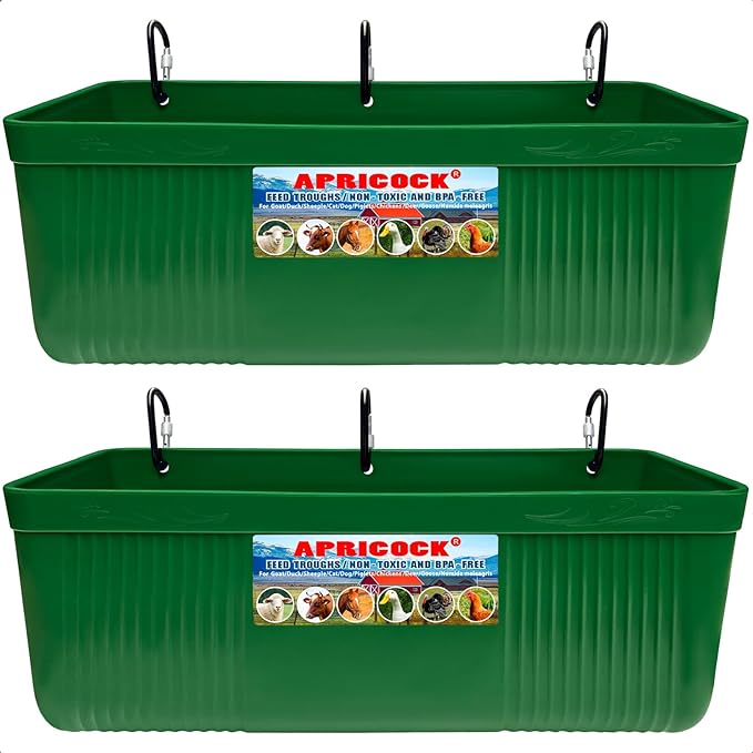 Large Feed Trough and Goat Feeder - 2 Pack Hanging Feeder with Clips, Waterer Bucket, Fence Feed Trough, Goat Supplies, 10 Quart