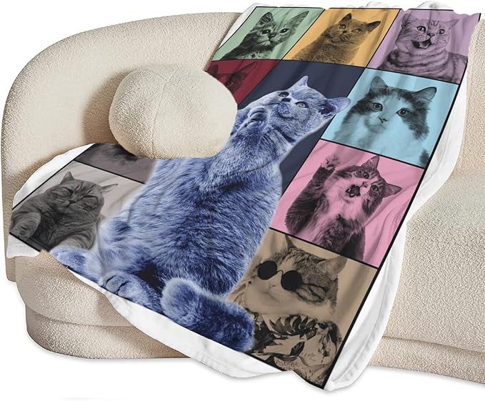 Cat Blanket Decor Gifts for Cat Lover Flannel Fleece Fuzzy Cat Throw Blanket Soft Warm Cozy Plush Colorful Animal Blanket for Bed Couch Living Room Stuffed Decoration for Kids Adult 60"x50"