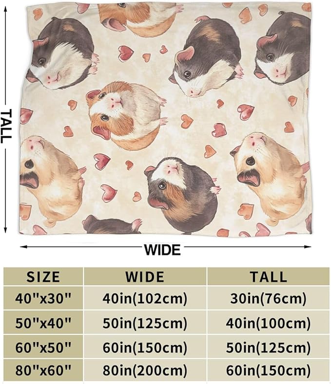 Cute Guinea Pig Throw Blanket Guinea Pig Pets Flannel Blankets Fuzzy Plush Super Soft Cozy Warm Decor Gifts for Boys Girls Kids Adults Men Women 60" x 80"