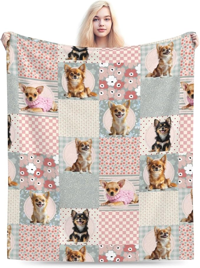 Cute Chihuahua Throw Blanket Chihuahua Dogs Cowboys Flannel Blankets Dog Lover Plush Super Soft Cozy Warm Decor Gifts for Boys Girls Kids Adults Men Women 60" x 80"