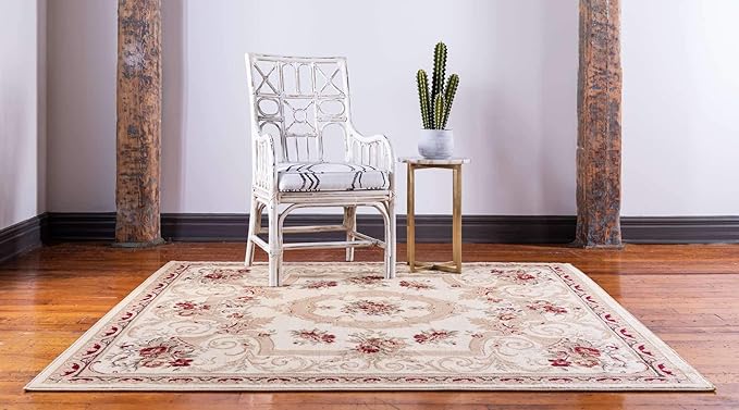 Unique Loom Versailles Collection Traditional Classic Floral Motif Area Rug (10' 0 x 10' 0 Square, Ivory/ Tan)
