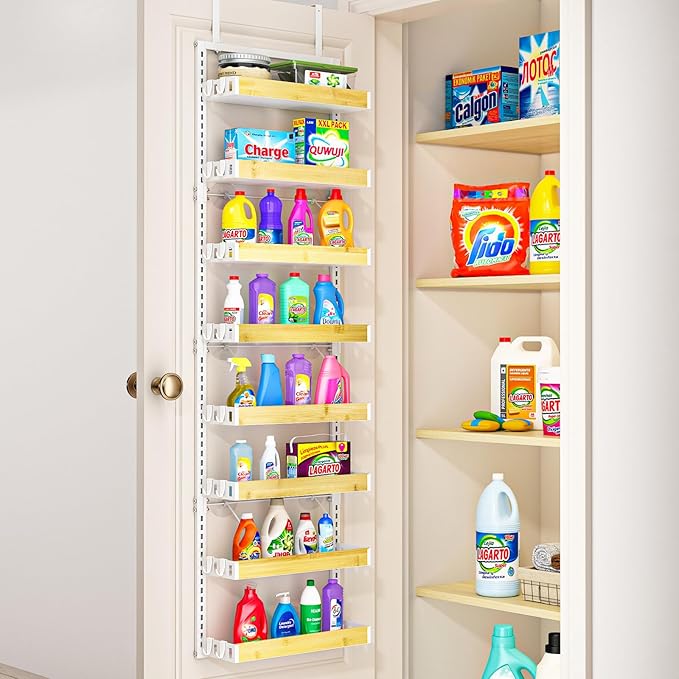 bukfen Over the Door Pantry Organizer 8-Tier Adjustable Basket Kitchen Pantry Door Organization and Storage, 2 in 1 Wall Mount or Hanging Heavy-Duty Metal Hanging Kitchen Spice Rack