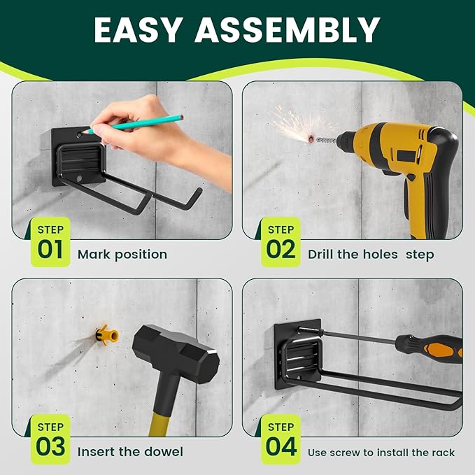 Garden Tool Organizer Rack, Wall Mount Garage Tool Organizer Storage Hook for Yard Shed, Metal Garage Garden Tool Hanger for Lawn Organizer Holds Shovel,Rakes,Brooms,Hoses 2 Pack