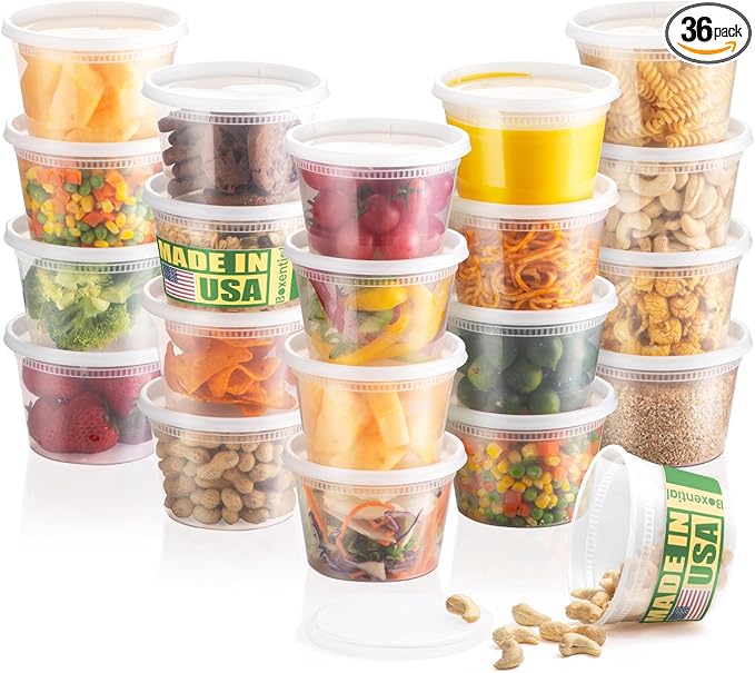 16 oz Deli Containers with Lids [36 Set] – Made in USA, BPA-Free Plastic Food Containers, Freezer & Microwave Safe, Stackable Meal Prep & Soup Storage Containers, Ideal for Takeout & Kitchen Use