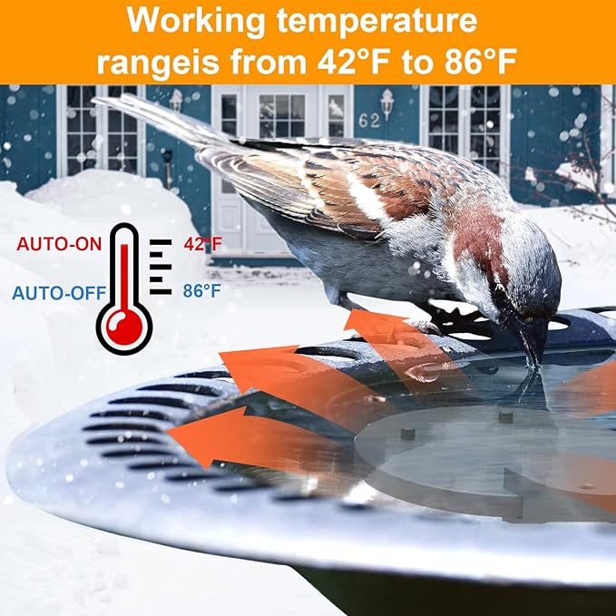 250W Chicken Water Heater w/Thermostat, Aluminum Cast Bird Bath Heater & Pond Deicer, Winter Trough Heater for Poultry, Horses, Cows