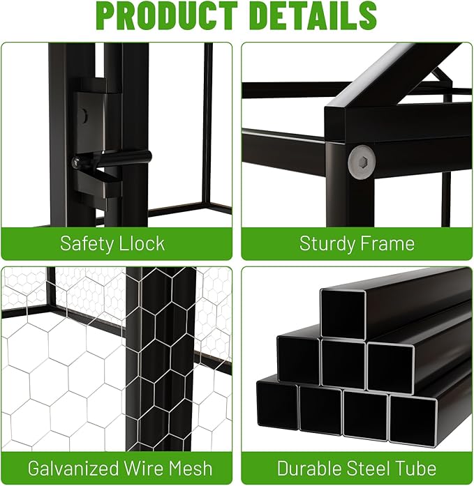 Metal Chicken Coop with Waterproof Cover, 79"x40"x40" Portable Poultry Cage, Outdoor Backyard Farm Walk-in Hen House for Chickens, Ducks, Rabbits and Small Pets