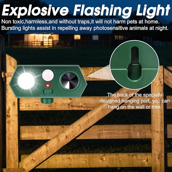 2025 Solar Ultrasonic Racoon Fortress Pro, Deer Cat Repellent Devices Animal Repeller Squirrel Rabbit Deterrent Outdoor with Motion Sensor&Flash Light to Scare Dog Skunk Out of Garden Yard(2Pack)