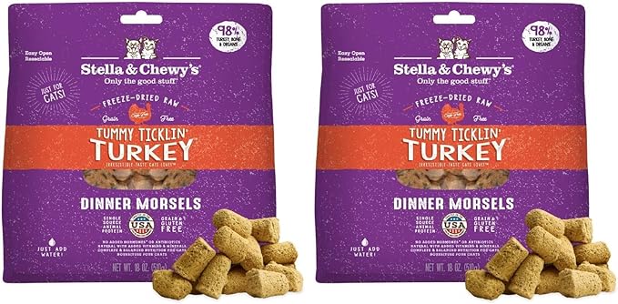 Stella & Chewy's Freeze-Dried Raw Cat Dinner Morsels - Premium Turkey Recipe with 98% Farm-Raised Meat & Organs - Natural Grain-Free Cat & Kitten Food - Made in USA - 18 oz (Pack of 2)