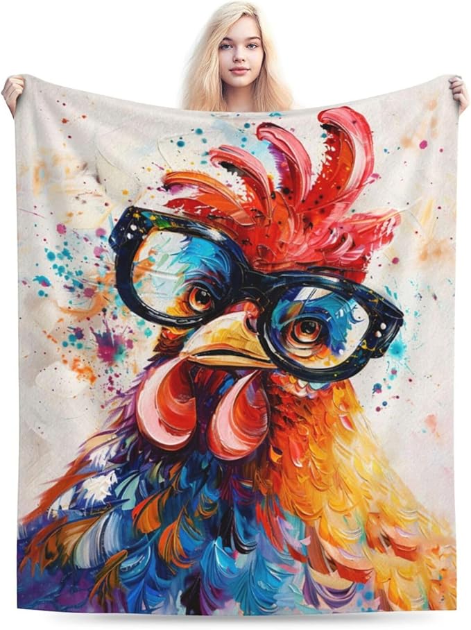 Chicken Blanket Rooster Throw Blanket Soft Warm Cozy Fuzzy Plush Roosters Throw Blanket Gifts for Girls Women Chicken Lightweight Fleece Flannel Gift Blankets for Kids Adults 60"X80"
