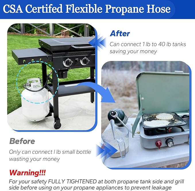 8ft F271803 Propane Adapter Hose Compatible with Mr Heater F271803 Big Buddy Indoor Outdoor Heater, Propane Regulator Hose and 3/8 inch Female Quick Connect for Most Gas Grill, Fire Pit