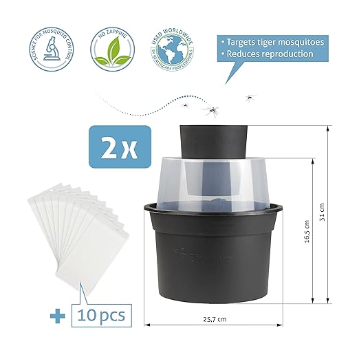 Biogents GAT2 Mosquito Trap – Non-Electric, Eco-Friendly Egg-Laying Trap for Tiger Mosquito Control – 2 Traps with 10 Sticky Cards for Outdoor Breeding Prevention