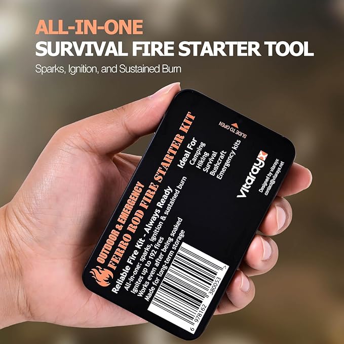 Ferro Rod Fire Starter Survival Tool – All-in-One Flint and Steel Fire Starter Kit, Waterproof Firestarter for Camping, Hunting, Bushcraft, Hiking & Emergency Preparedness