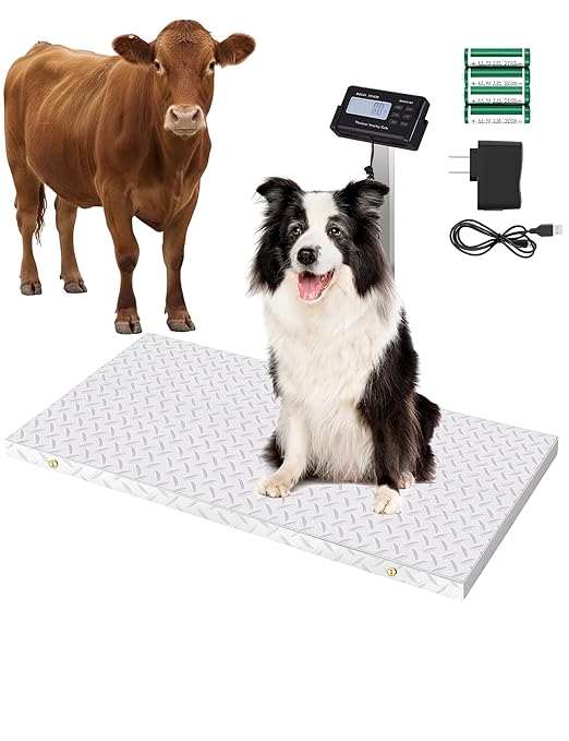 Large Pet Scale for Dogs 1100lb x 0.2lb, Folding Veterinary Animal Digital Scale with Stainless Steel Platform 40.5 5X 20.87 in, Tare Lock Function, Livestock Vet Scale for Dog Sheep Pig Goat