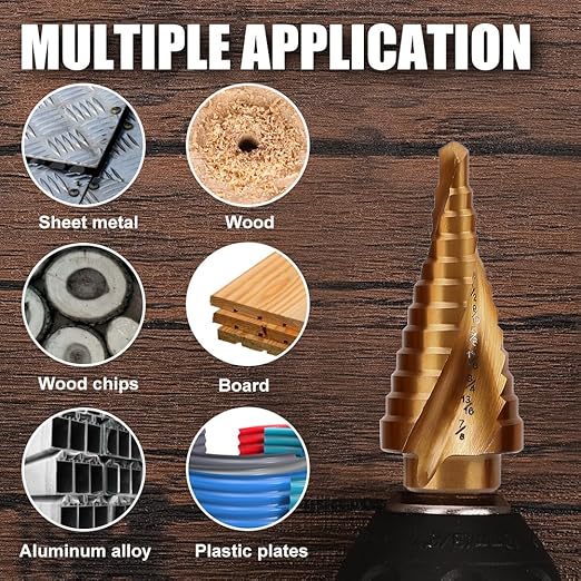 COMOWARE 3PCS M35 Cobalt Step Drill Bit Set with 1/4" Hex Shank, Automatic Center Punch, Two-Flute Impact Design, Ideal for Metal, Stainless Steel, Wood, Plastic