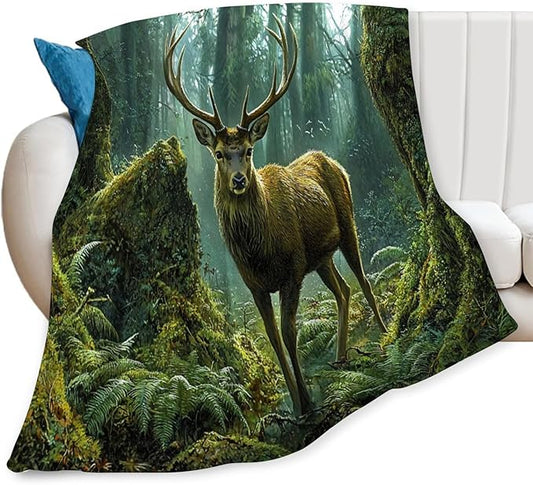 Tijuboni Forest Elk Deer Throw Blanket Deer Gifts for Girls Boys Women Men Kids Adults Soft Flannel Fleece Blanket for Couch Sofa Bed Home Decor 60"x80"