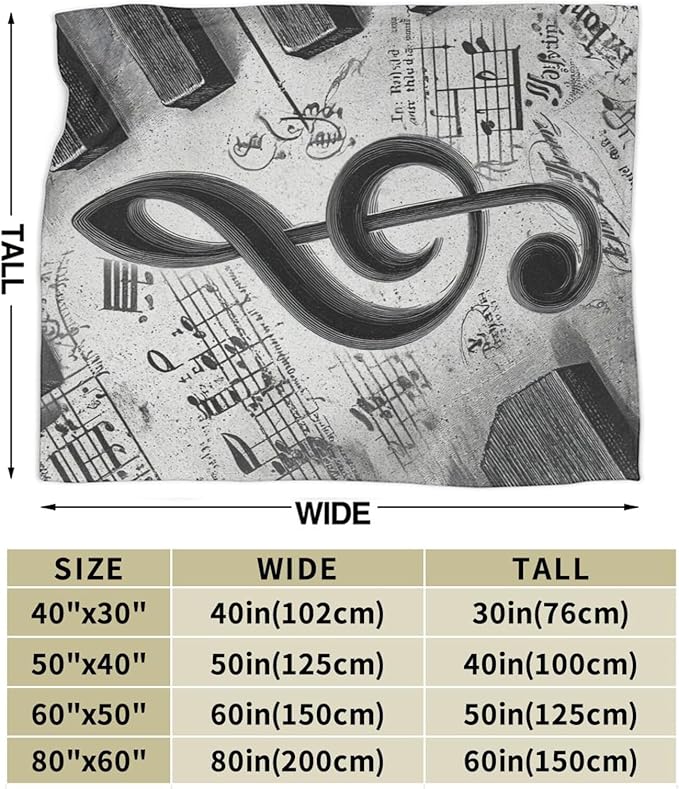 Music Note Throw Blanket Piano Notes Flannel Blankets Music Lover Fuzzy Plush Super Soft Cozy Warm Decor Gifts for Boys Girls Kids Adults Men Women 60" x 80"