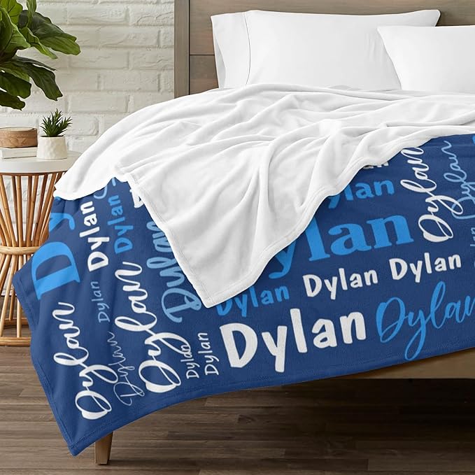 Custom Blanket with Name Personalized Blankets for Kids Adult Boys Girls Flannel Monogrammed Customized Blankets Throw (60''x80'')