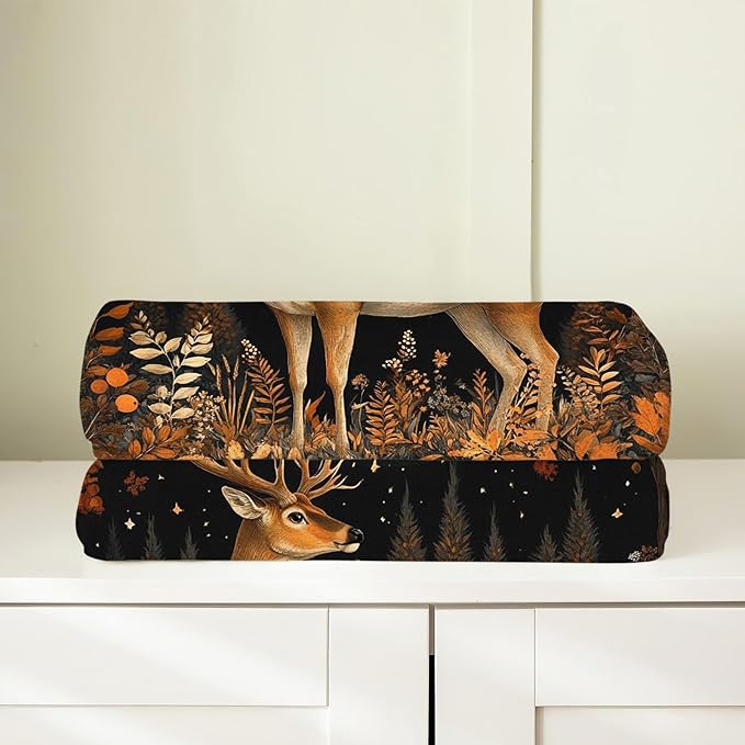 Deer Blanket, Forest Deer Throw Blanket, Elk Gifts Blankets Stuff Fleece Flannel Plush for Girls Women Men Boys Lovers Adults Soft Bedding Gift for Sofa Bed Office Home Decor 60"x50"