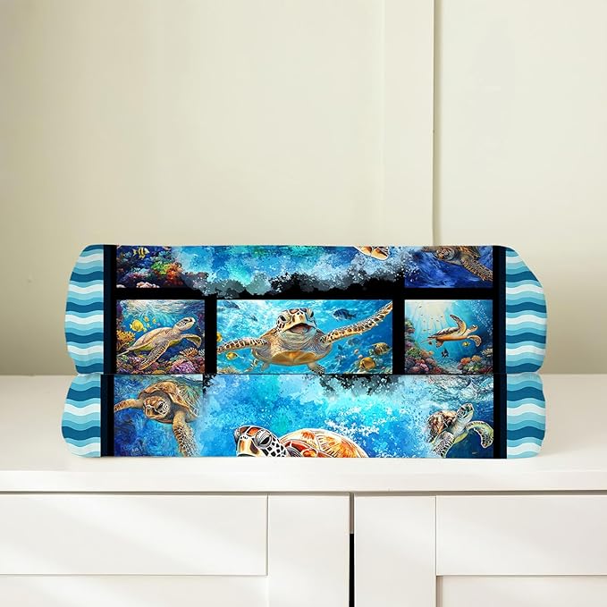 Sea Turtle Blanket, Ocean Turtle Throw Blanket, Sea Animal Gifts Blankets Stuff Fleece Flannel Plush for Girls Women Men Boys Lovers Adults Soft Bedding Gift for Sofa Bed Office Home Decor 80"x60"
