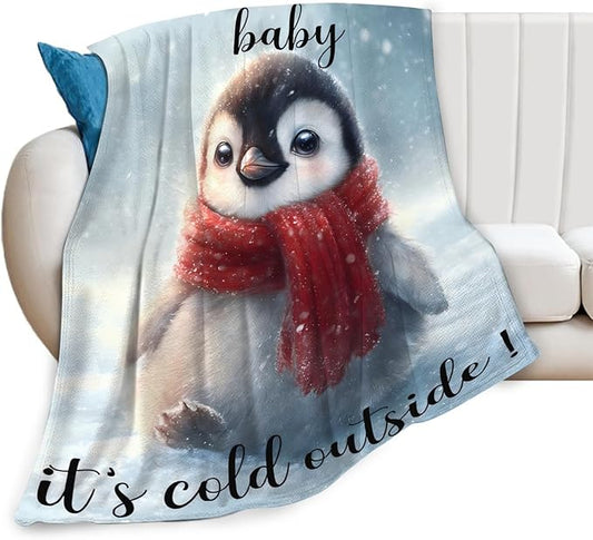 Penguin Blanket Gifts for Girls Boys Throw Cozy Plush Fleece Flannel Lightweight Fuzzy Party Blankets for Women Men 60"X50"