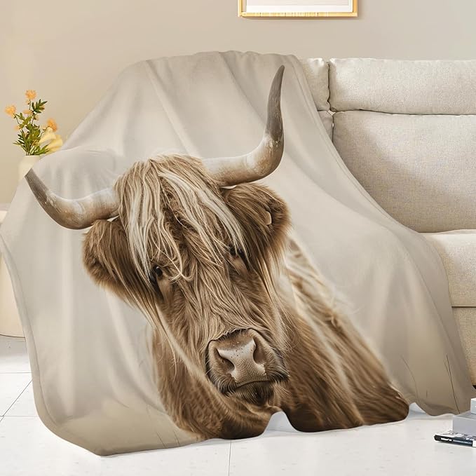 Highland Cow Blanket Gifts for Girls Boys Longhorn Cattle Throw Blankets Cozy Plush Fleece Western Decor Flannel Fuzzy for Women Men 50"X40"