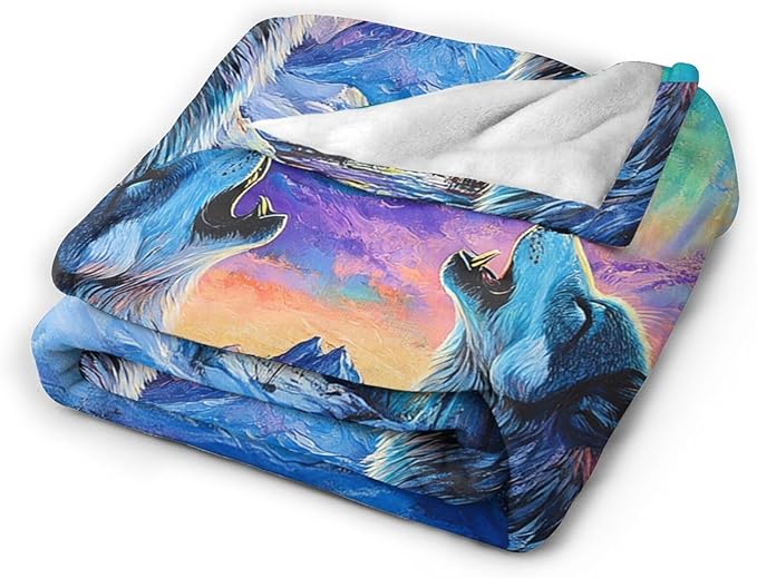 Wolf Throw Blanket Wolfs Animal Gifts for Girls Women Men Boys Plush Cozy Flannel Fleece Fuzzy Landscape Blankets Decor 60"X50"
