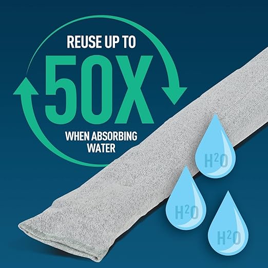 PIG Dryer-Safe Reusable Water Absorbent Sock | 10-Pack | Absorbs up to 34 oz per Sock | ext. Dia. 3" x 38" L | PMB30382-GY