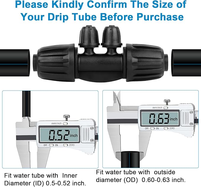 1/2 to 1/4 Drip Irrigation Fittings,4-Ways Barbed Tee 1/2 inch Drip Irrigation Tubing (1/2" ID x0.6-0.63" OD) 16mm to 1/4 inch Irrigation Tube Fitting Anti-Drop Barbed Connectors,12Pcs