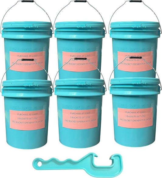 5 Gallon Plastic Bucket Pail with Lid (Pack of 6) – Includes Free Bucket Opener - Food Grade, BPA Free, Heavy Duty –– for Storage, Emergency, Paint, Brining, and More (Blue)